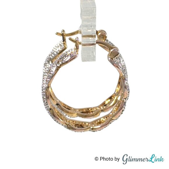 PAJ BB Gold Plated Twisted Hoop Silver Tone Accent Two-Tone Pierced Earrings - Picture 6 of 9